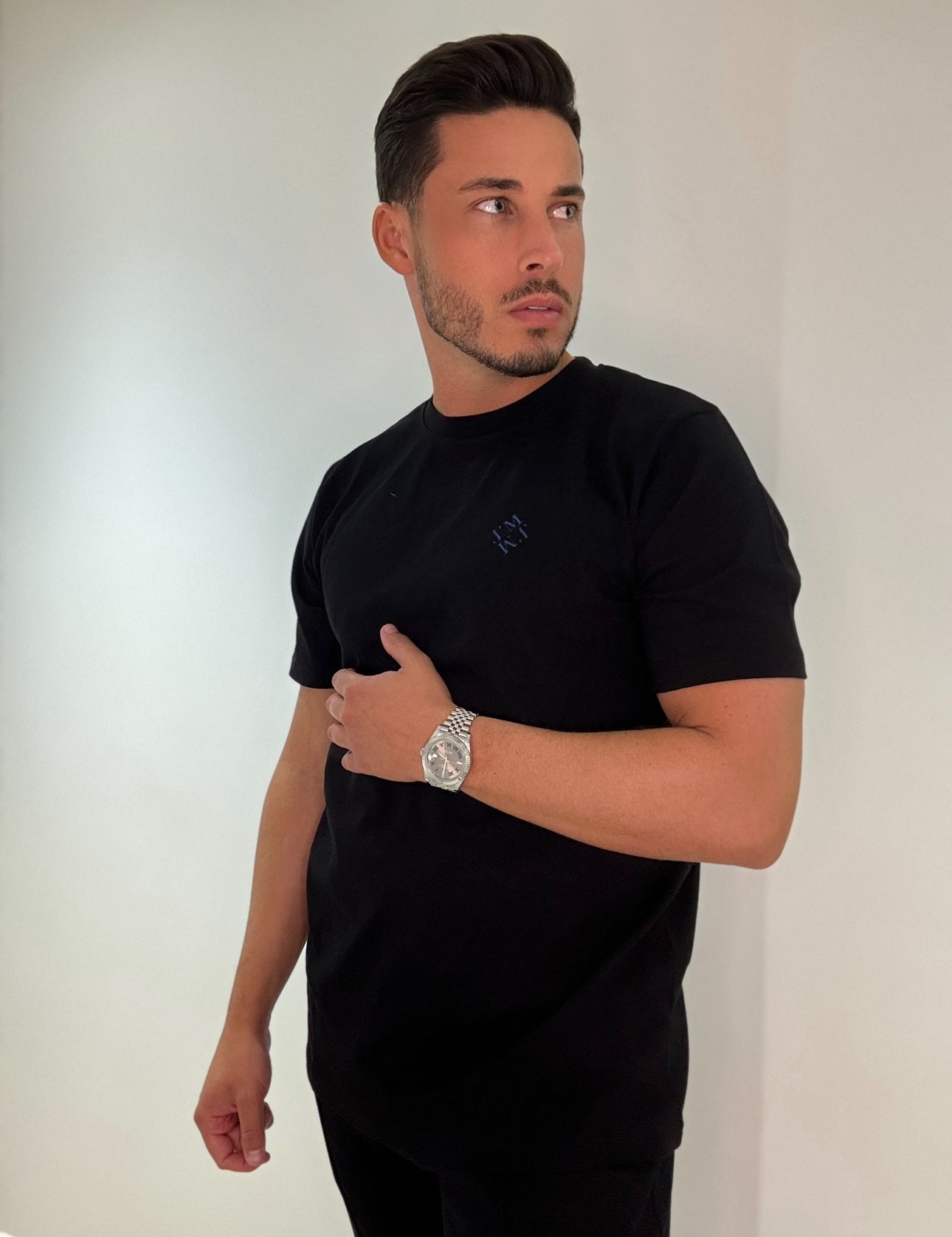 Mastering the Art of Subtle Style: Black on Black Done Right.