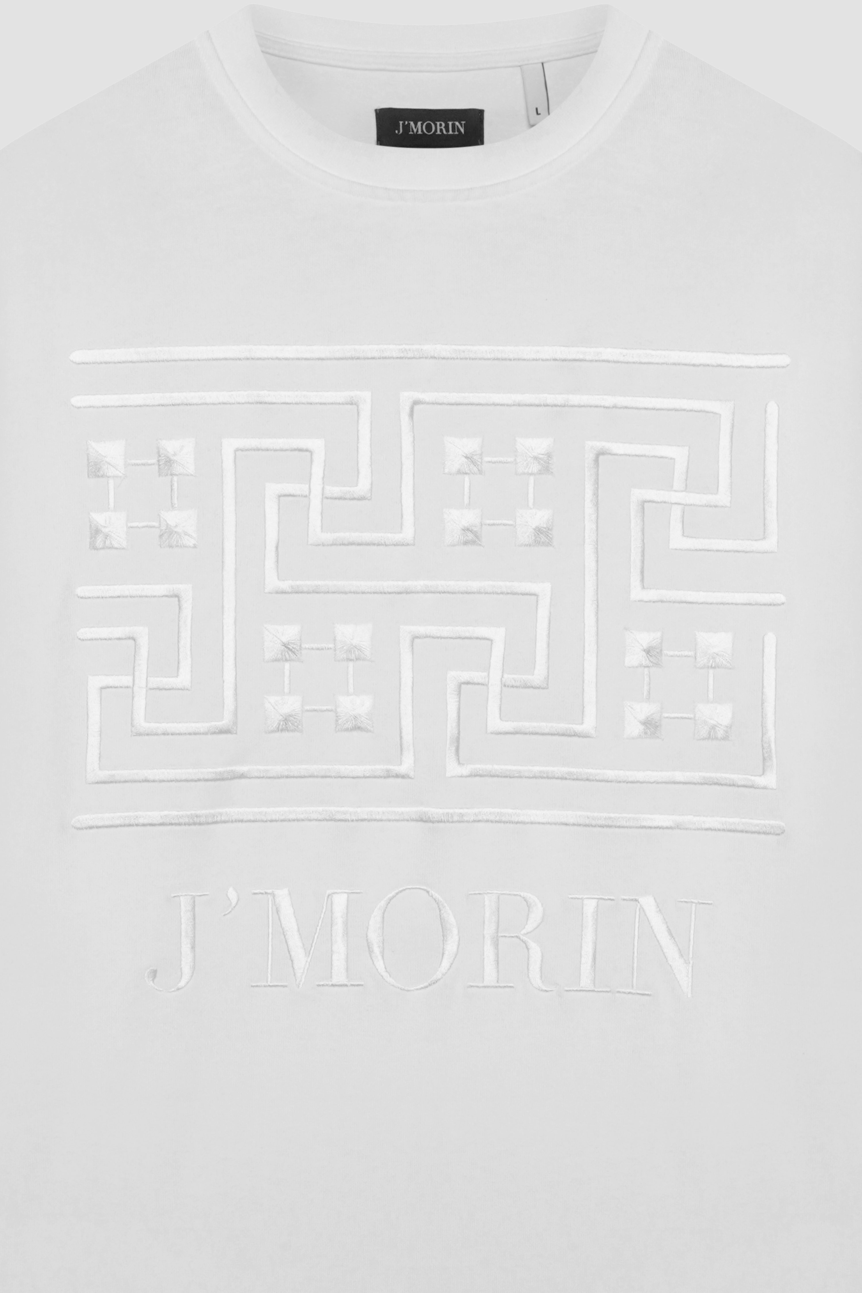 Embroidered Greek pattern short - sleeve, regular fit t-shirt -WHITE