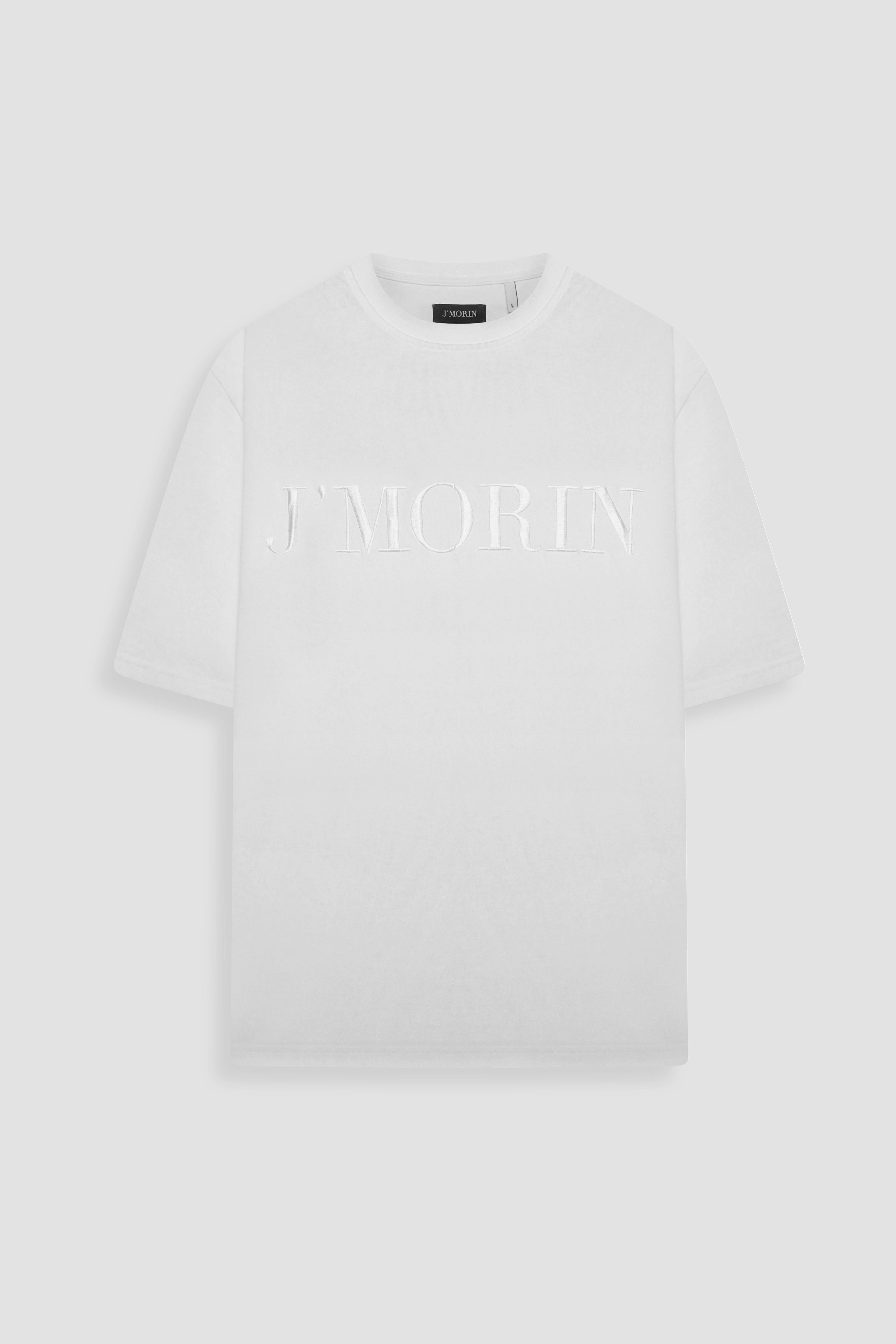 Elegant J'MORIN embroidered logo, short sleeve, regular fit t - shirt- WHITE