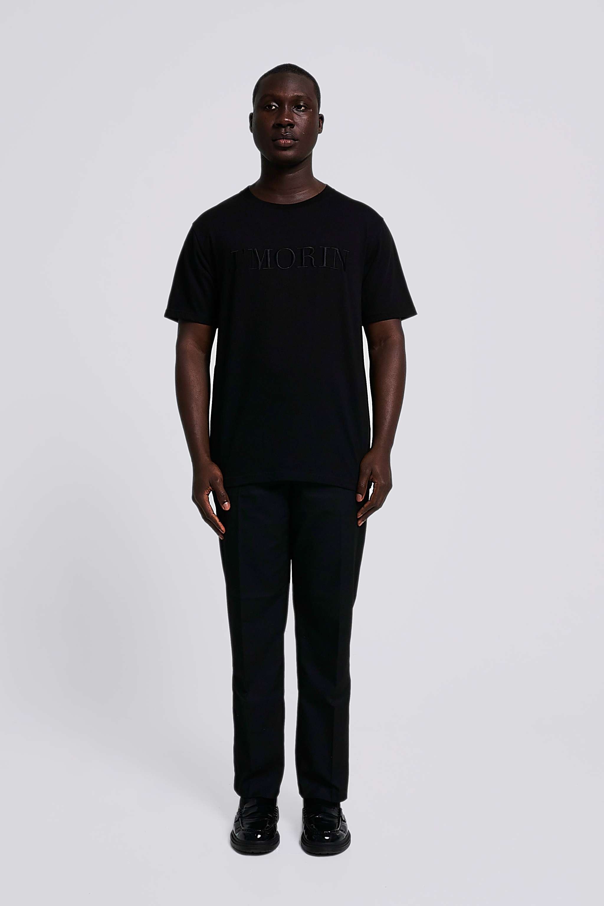 Elegant J'MORIN embroidered logo, short sleeve, regular fit t - shirt- BLACK