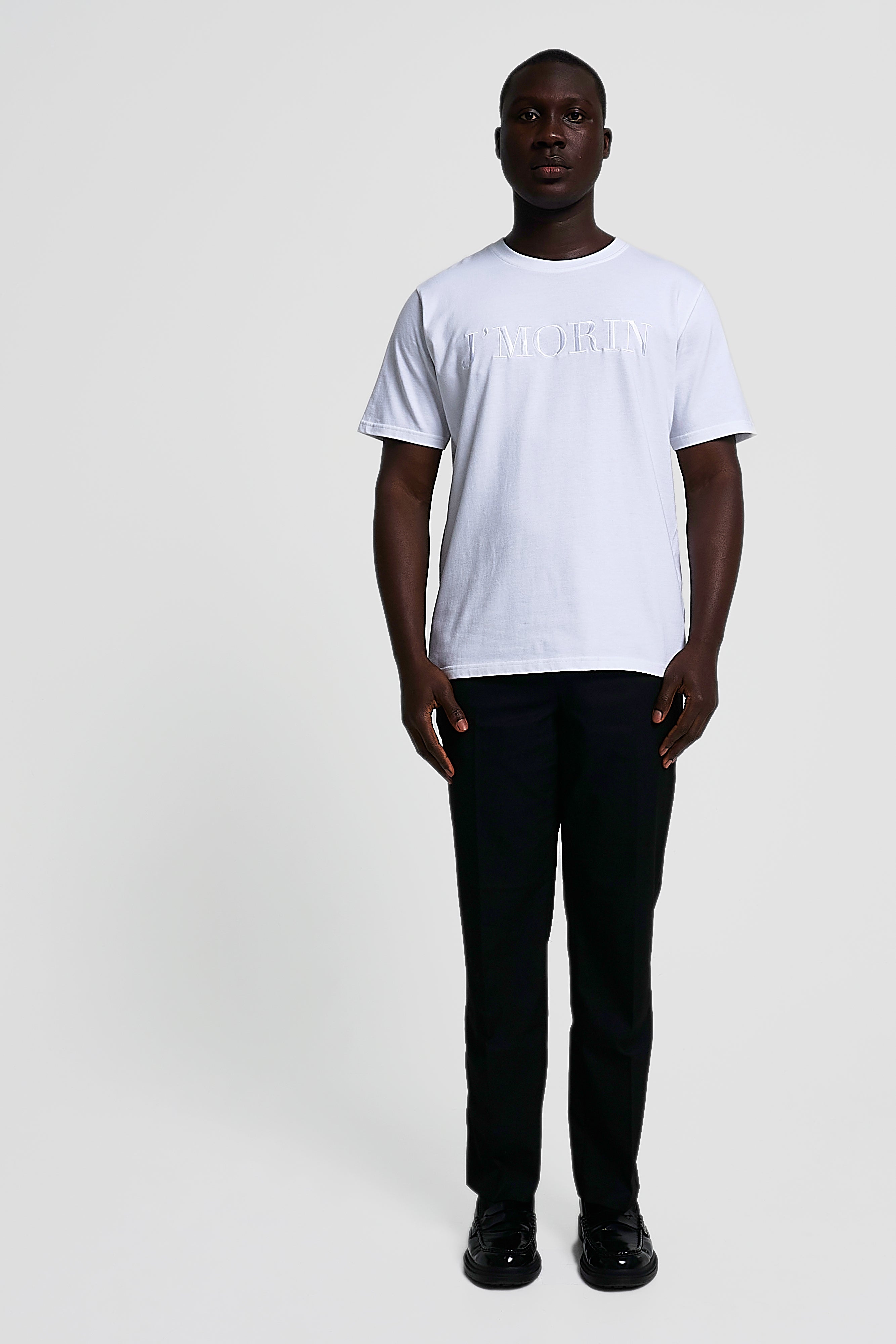 Elegant J'MORIN embroidered logo, short sleeve, regular fit t - shirt- WHITE