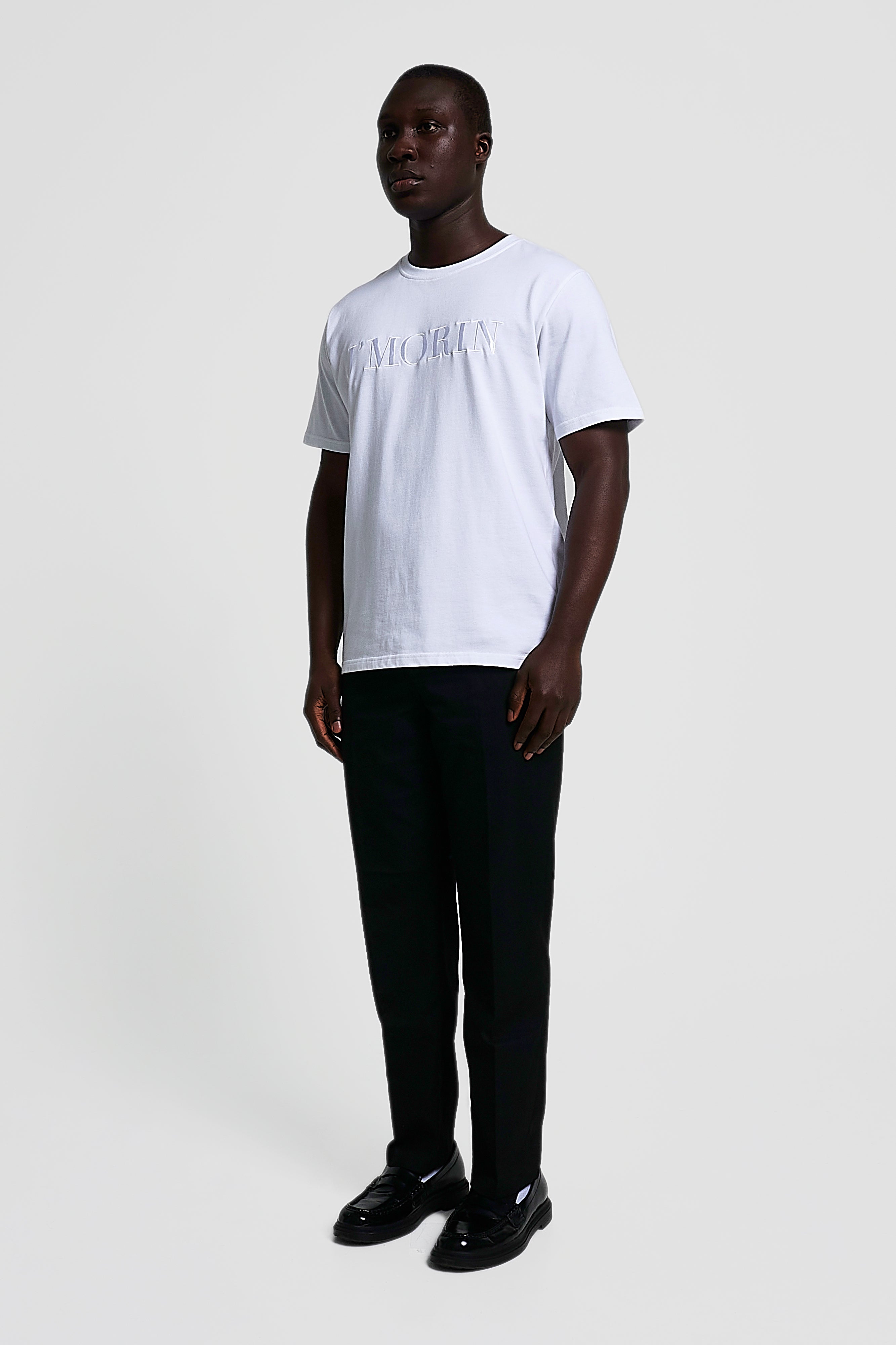 Elegant J'MORIN embroidered logo, short sleeve, regular fit t - shirt- WHITE