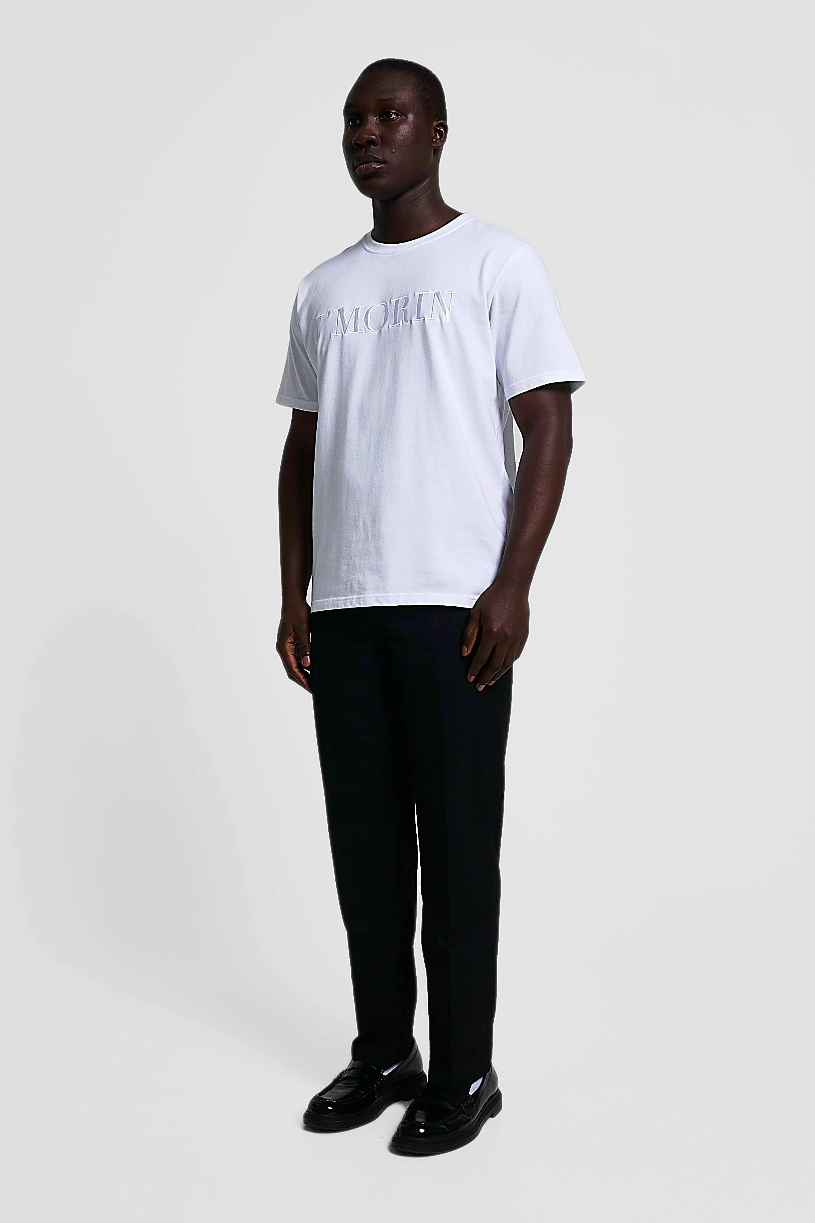 Elegant J'MORIN embroidered logo, short sleeve, regular fit t - shirt- WHITE