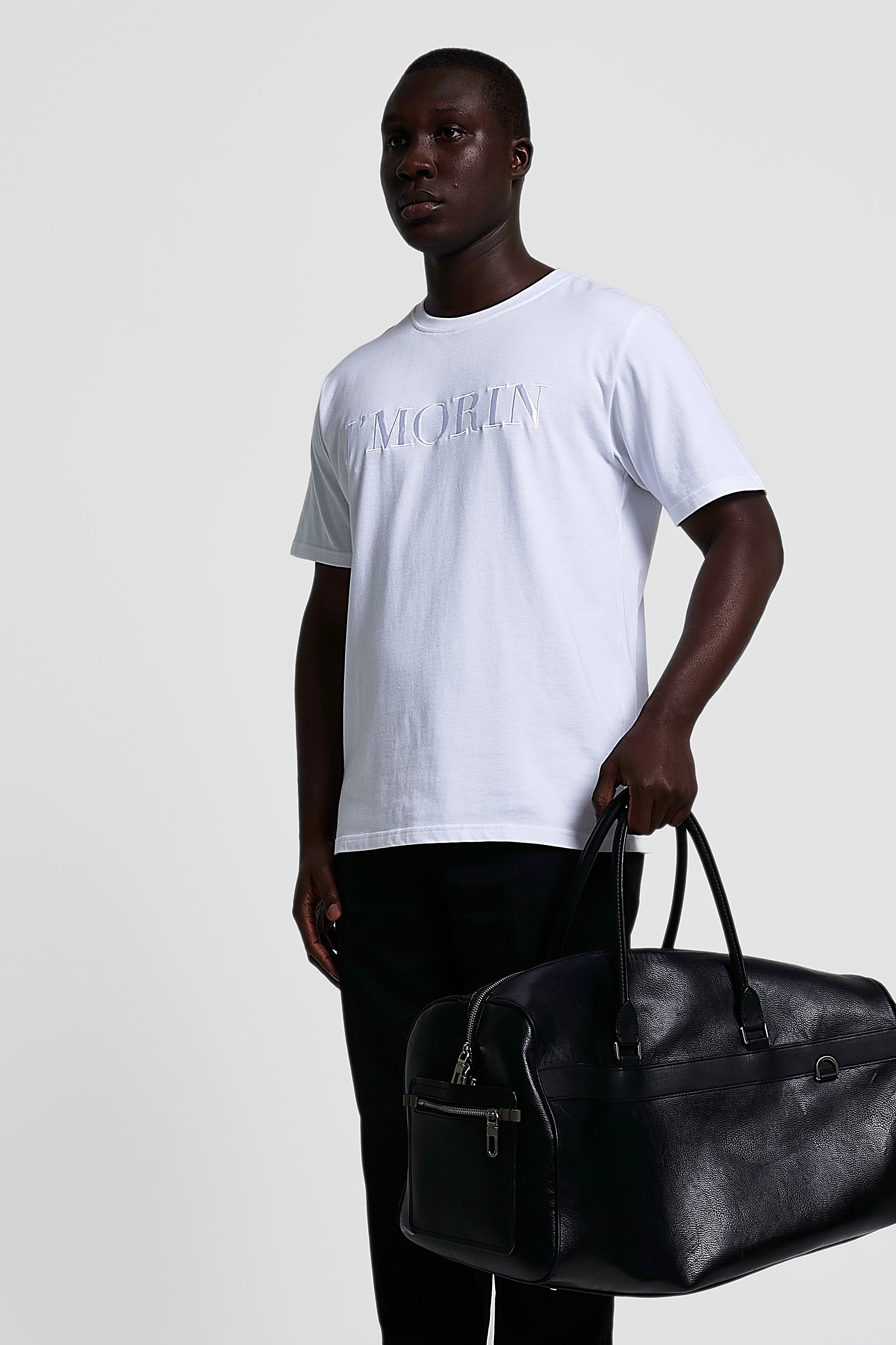 Elegant J'MORIN embroidered logo, short sleeve, regular fit t - shirt- WHITE