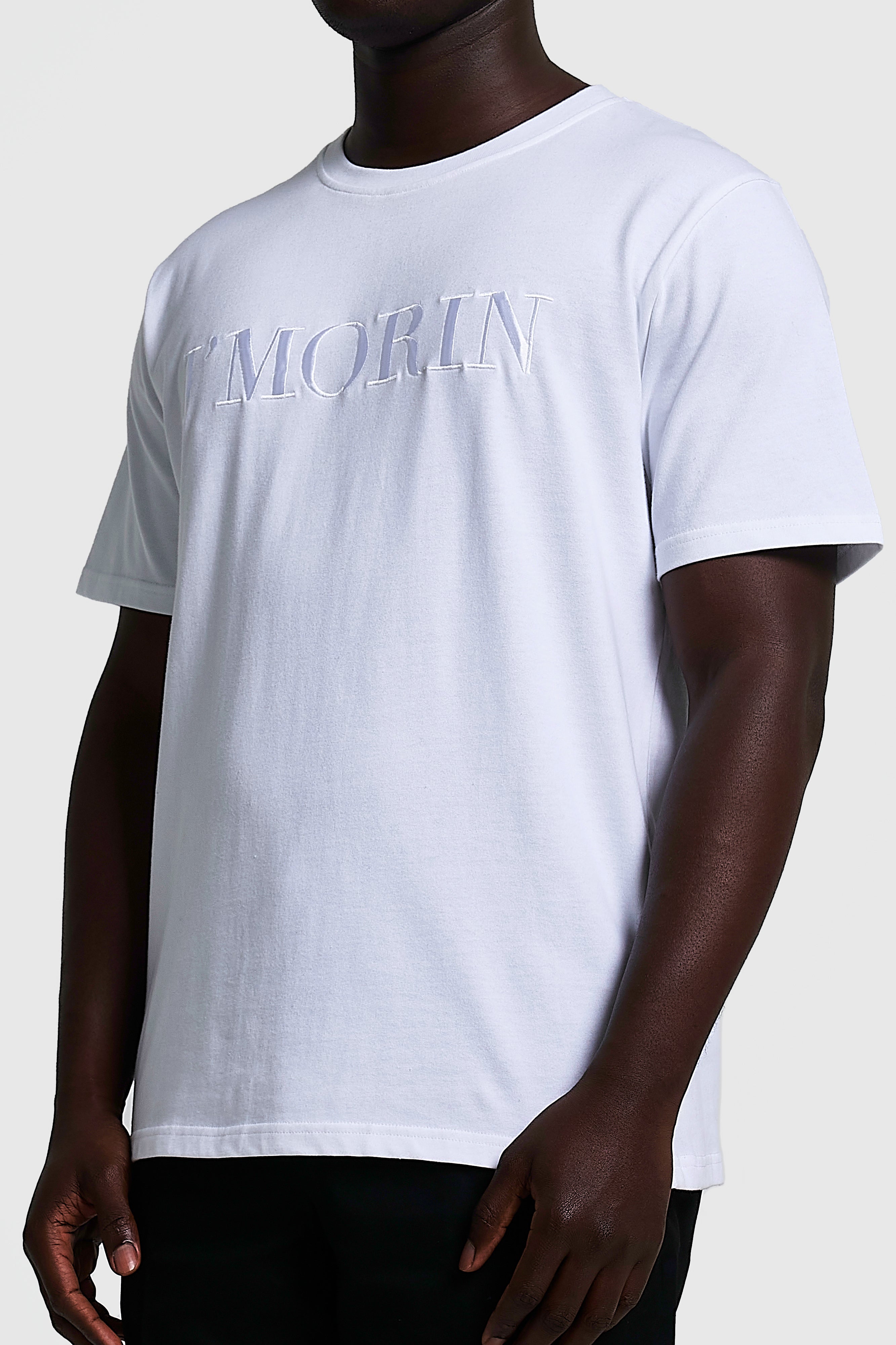 Elegant J'MORIN embroidered logo, short sleeve, regular fit t - shirt- WHITE
