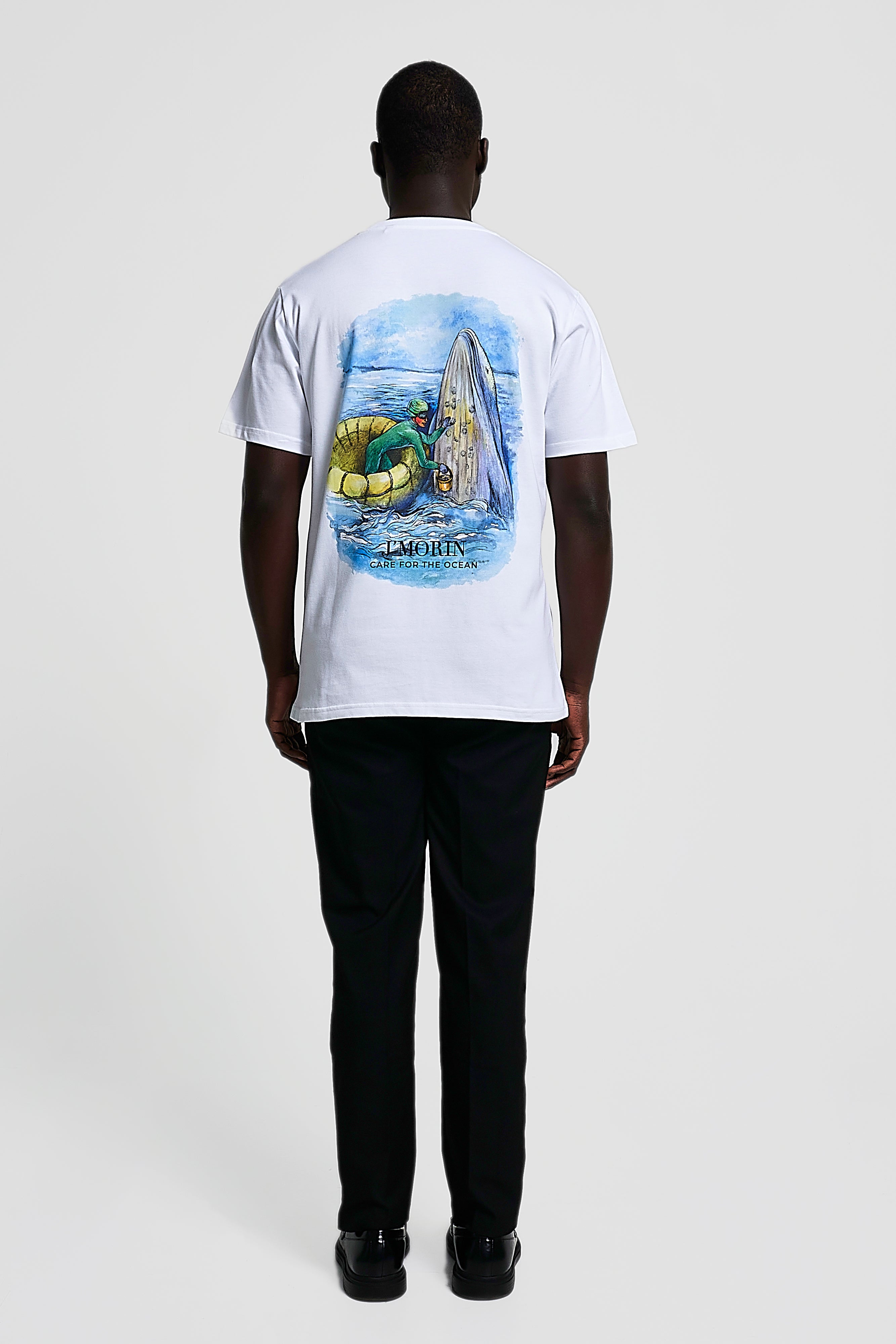 Regular fit t - shirt with Ocean Care illustration print. -WHITE