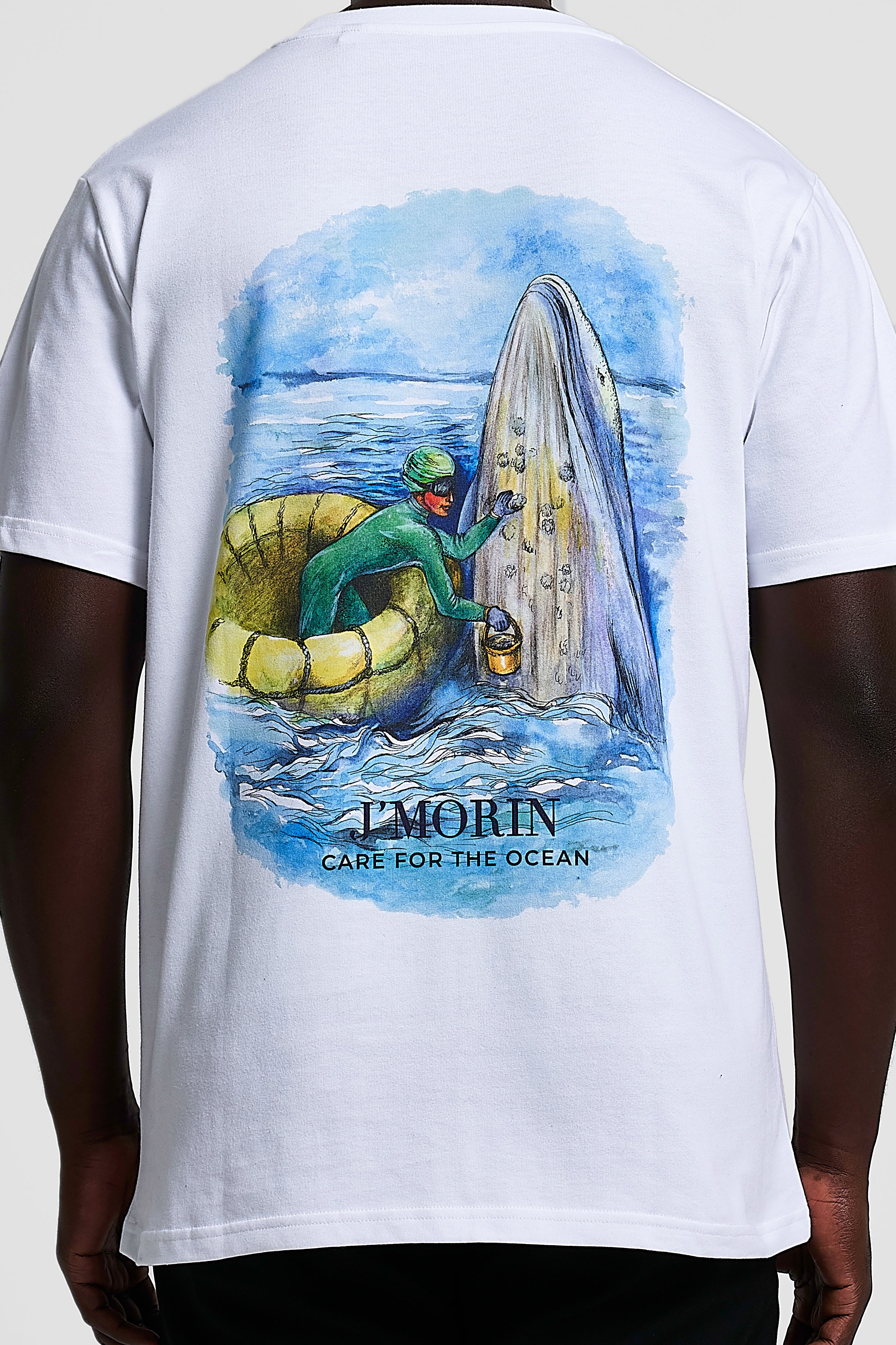 Regular fit t - shirt with Ocean Care illustration print. -WHITE