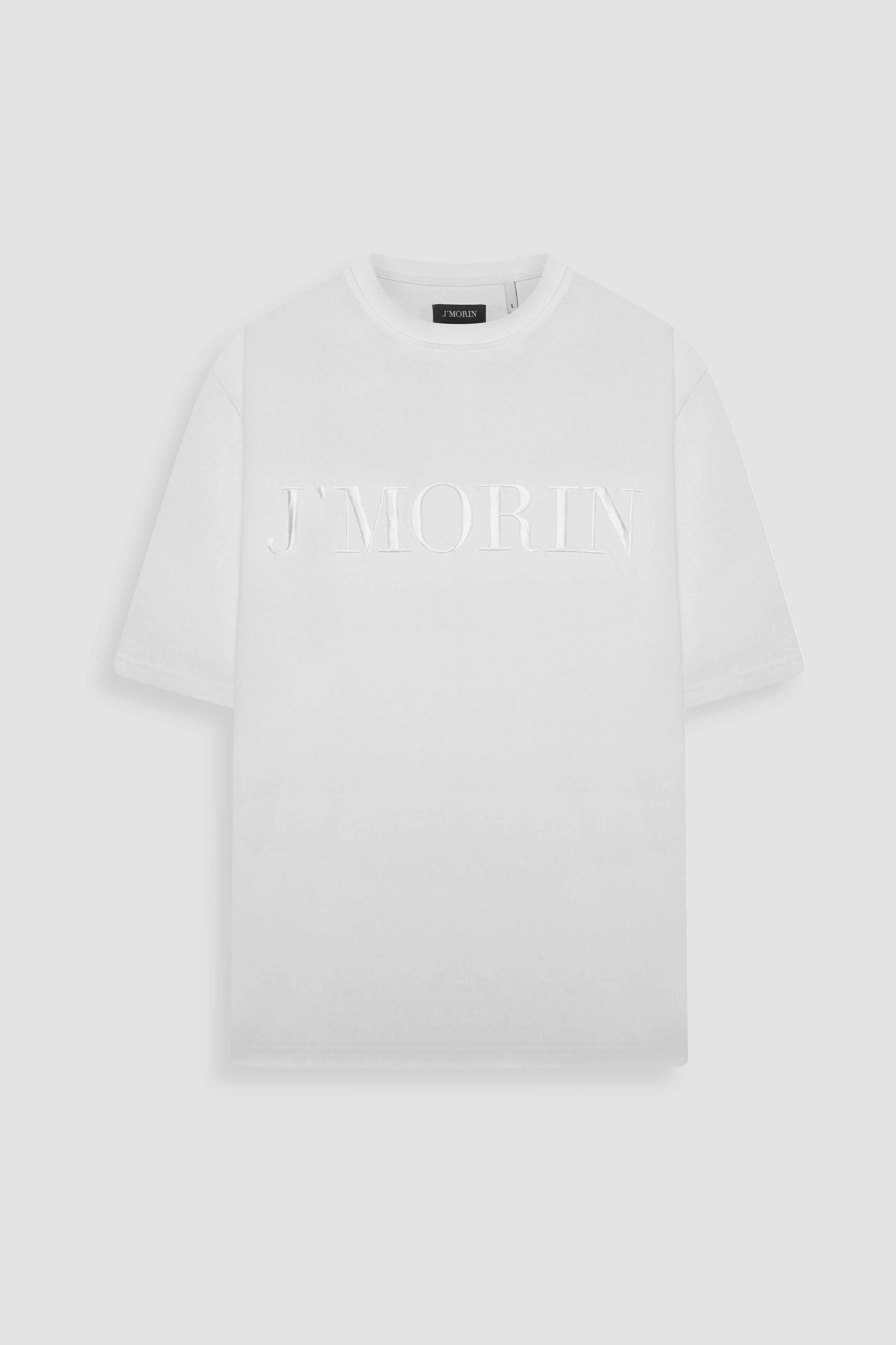 Elegant J'MORIN embroidered logo, short sleeve, regular fit t - shirt- WHITE