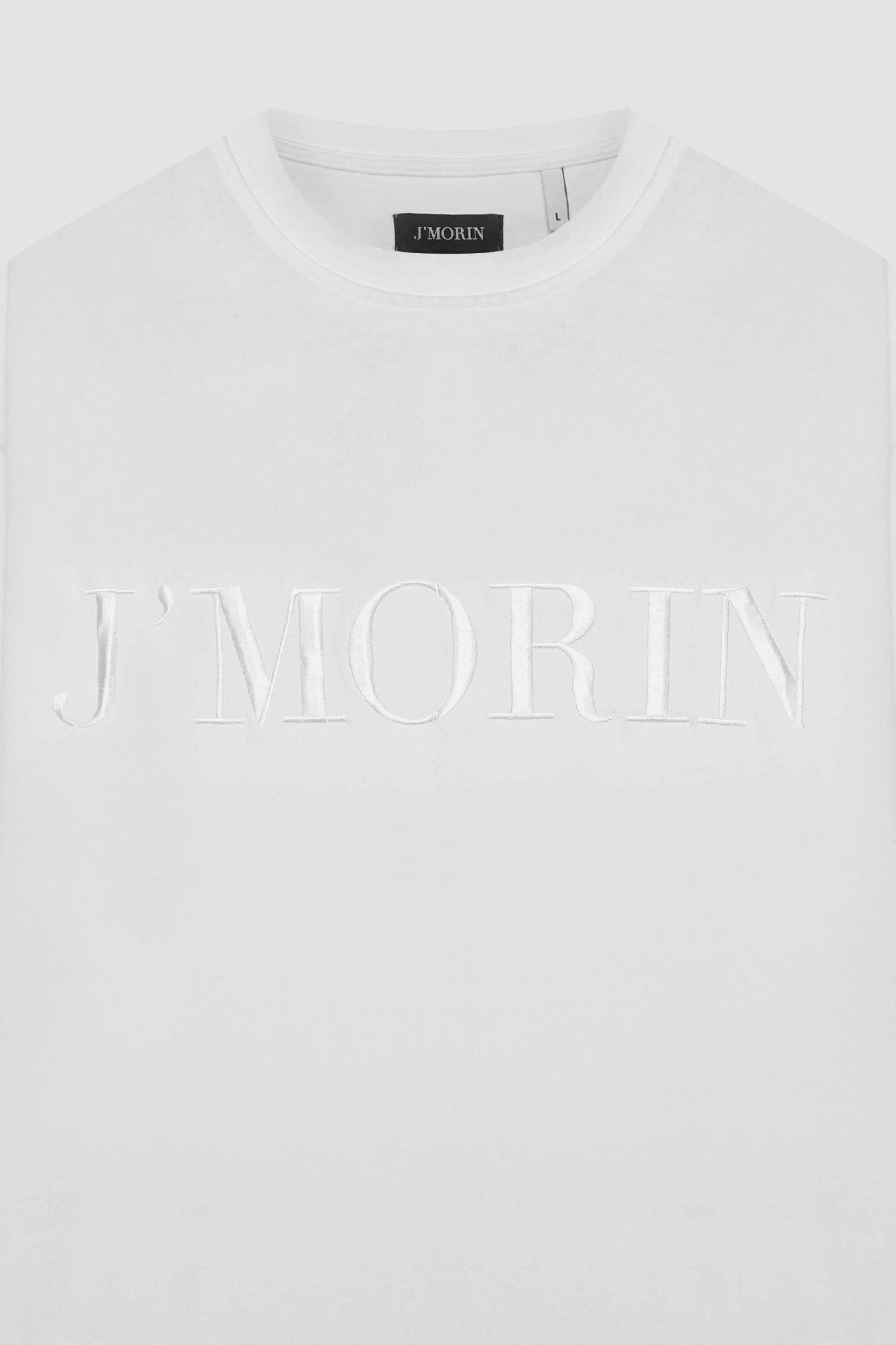 Elegant J'MORIN embroidered logo, short sleeve, regular fit t - shirt- WHITE