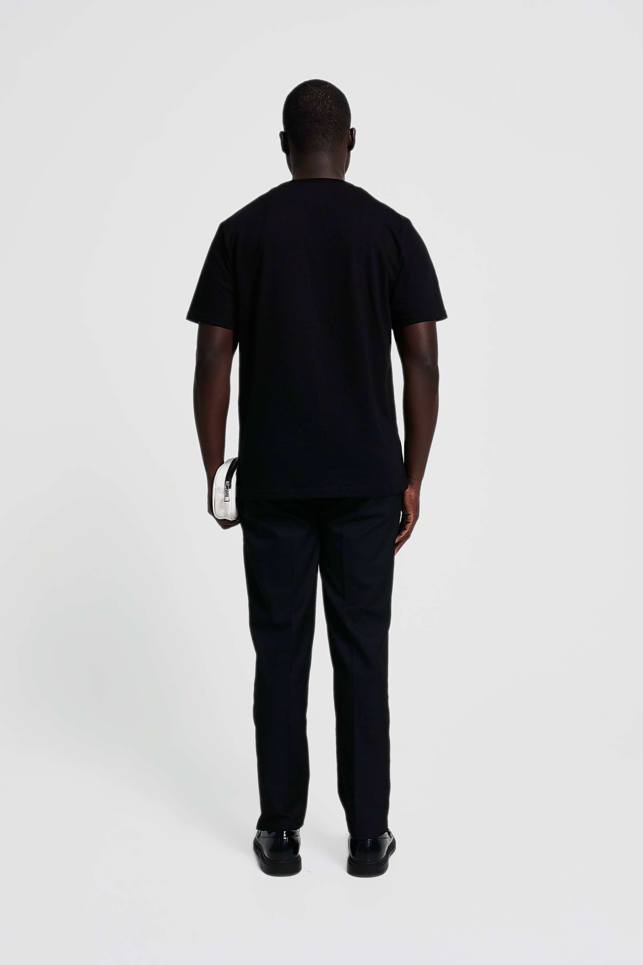 Embroidered Greek pattern short - sleeve, regular fit t-shirt -BLACK