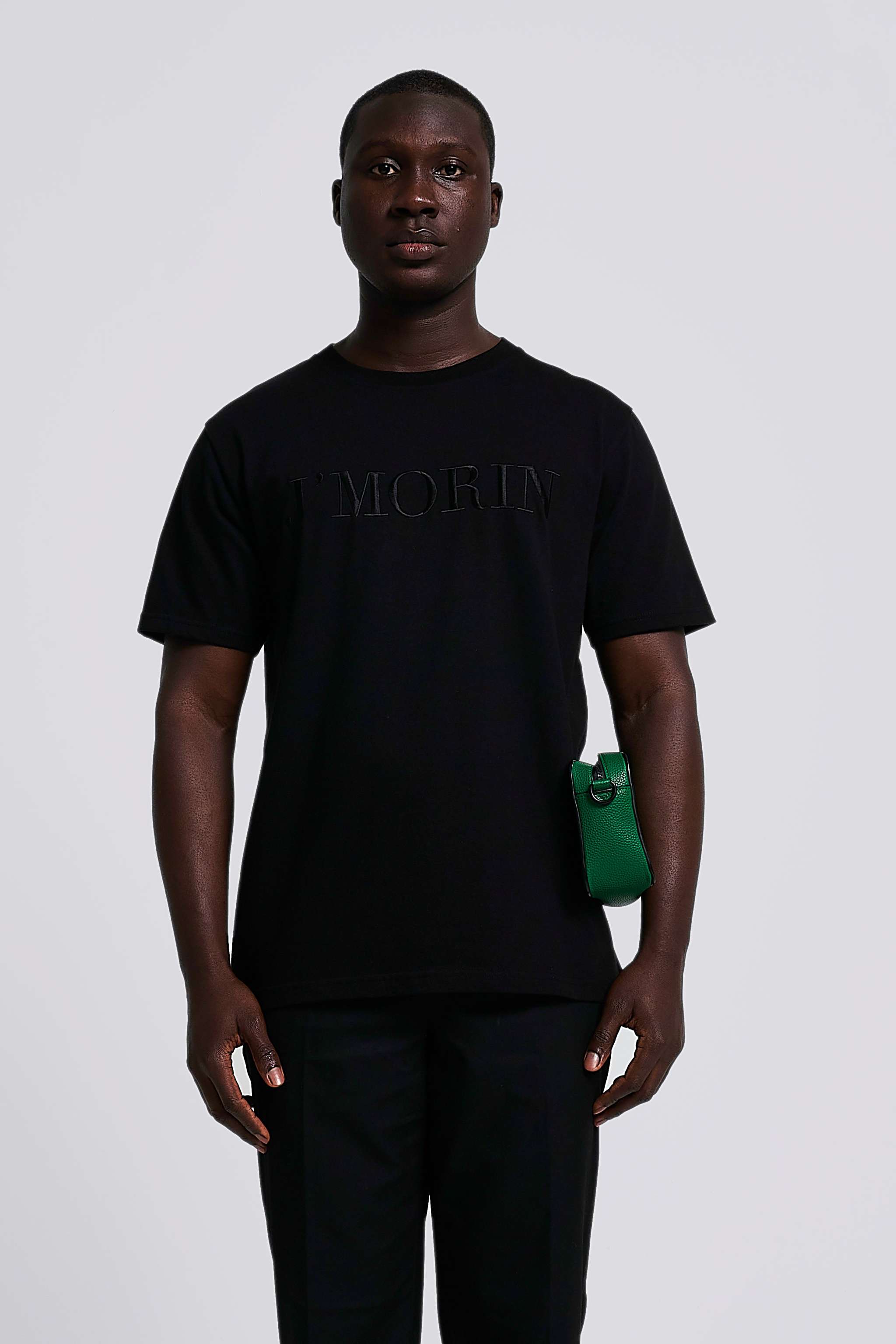 Elegant J'MORIN embroidered logo, short sleeve, regular fit t - shirt- BLACK